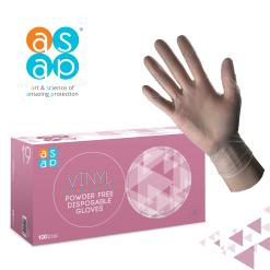 ASAP Vinyl Powder Free Disposable Gloves, Clear - Small