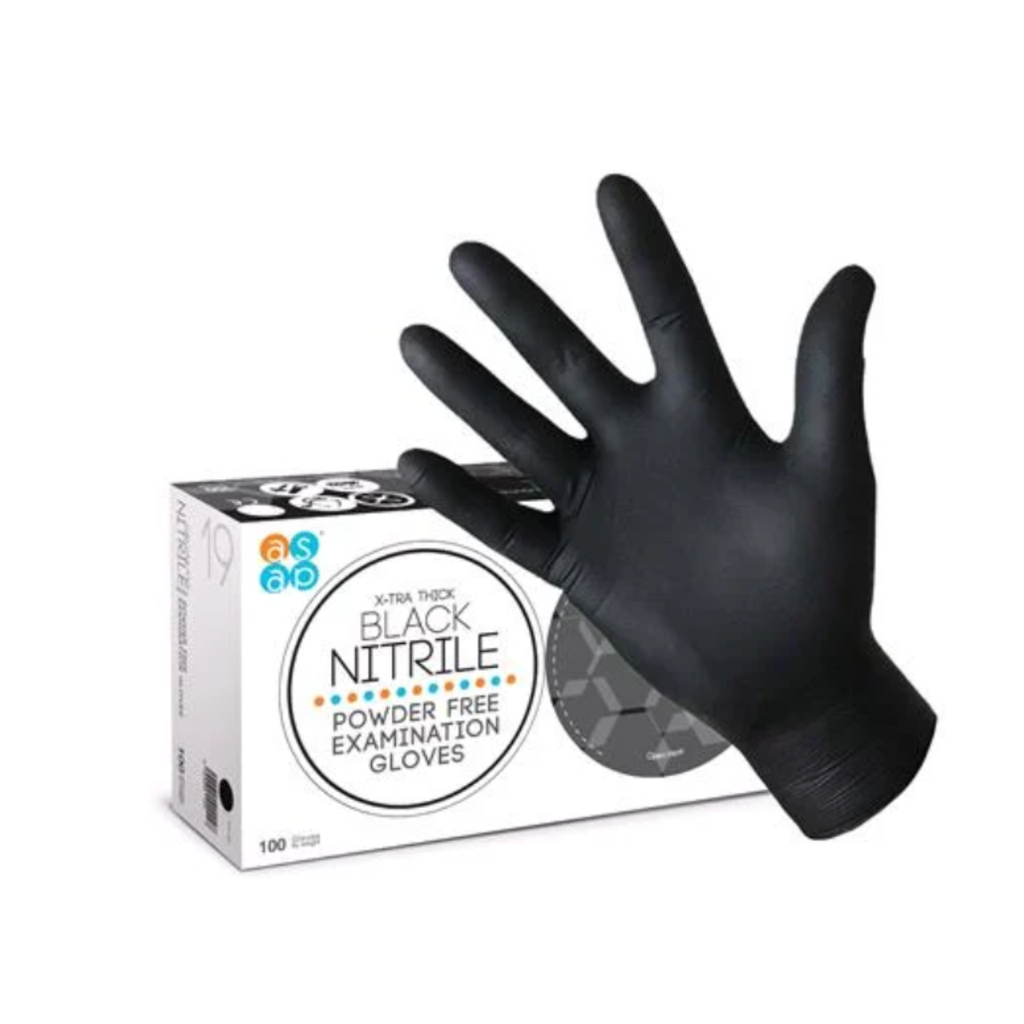 ASAP Xtra Thick Black Nitrile Powder Free Disposable Gloves Med