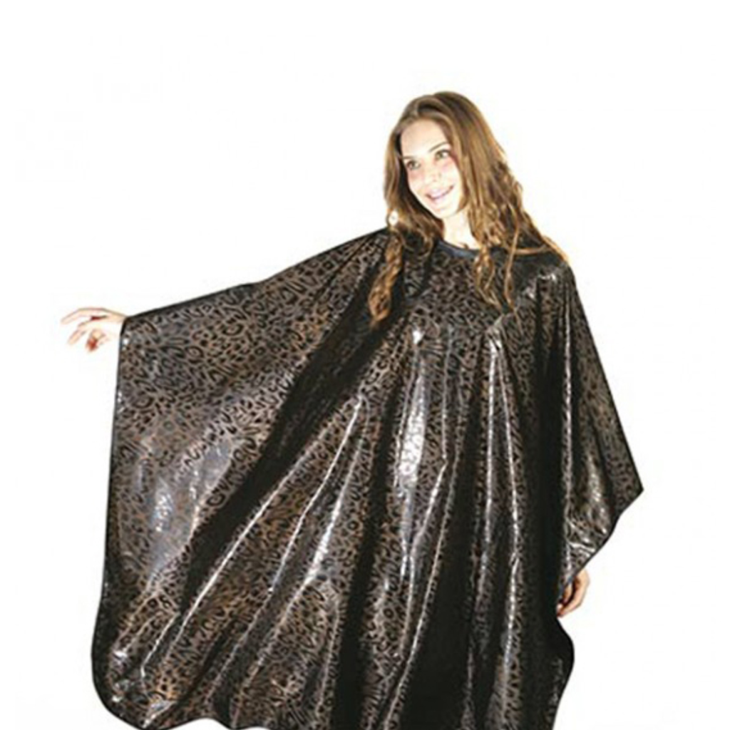 Coffee Leopard Print Cutting cape with velcro fastening