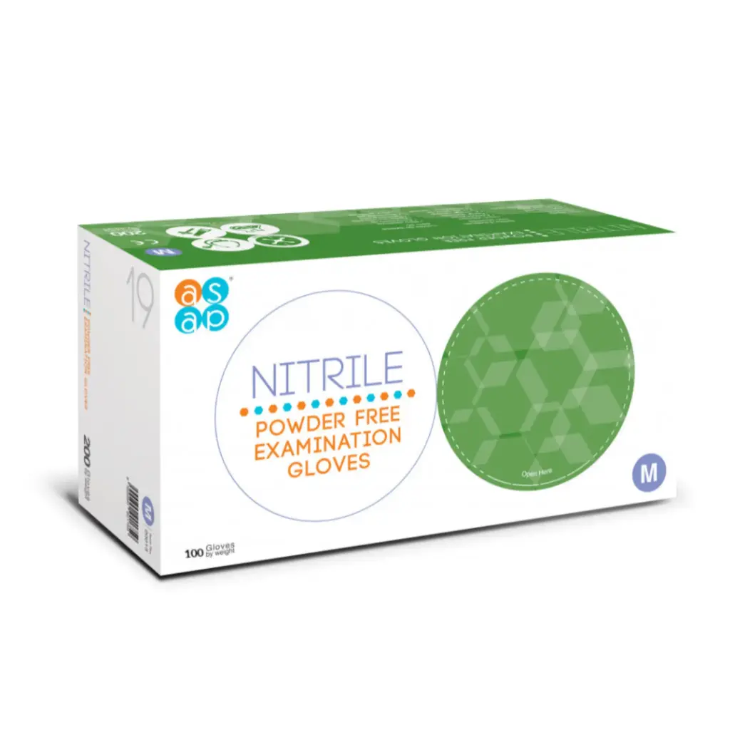 Asap Nitrile Powder Free Disposable Gloves, Aqua Large