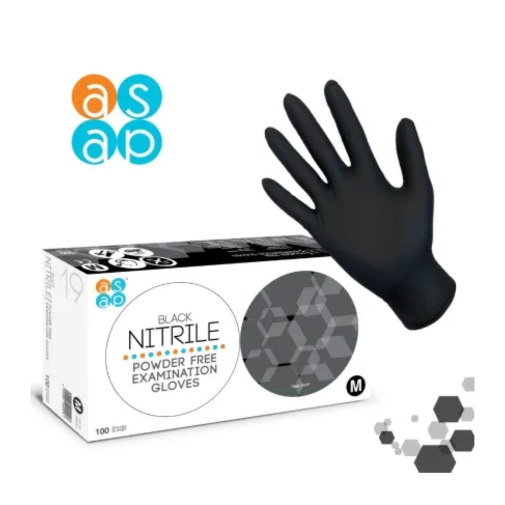 ASAP Black Nitrile Powder Free Gloves - Medium