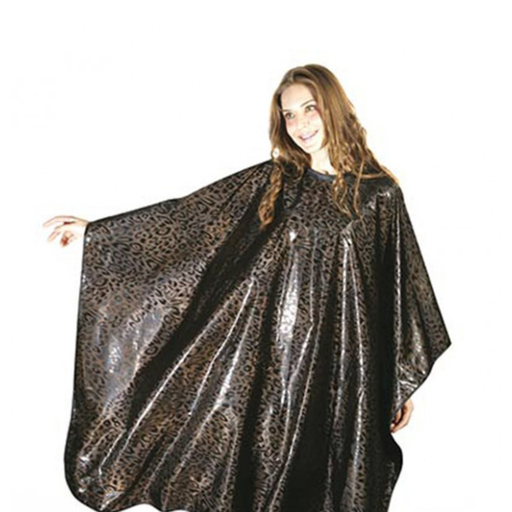 [BFTEX40703] Coffee Leopard Print Cutting cape with velcro fastening